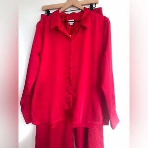 Red Satin Set. NWT a new day, medium pants, XL top, monochrome set